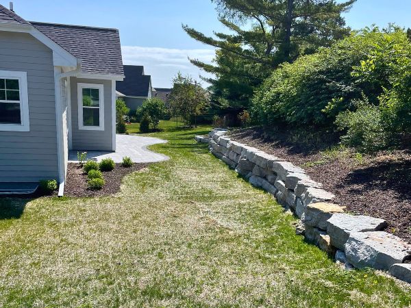 lawn installation and retaining wall, Waukesha, WI.